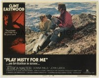 4p676 PLAY MISTY FOR ME LC #1 1971 Clint Eastwood sits with pretty Donna Mills by the ocean!