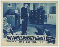 4p692 PURPLE MONSTER STRIKES chapter 4 LC 1945 c/u of creepy James Craven standing over dead guy!