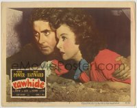 4p711 RAWHIDE LC #5 1951 close up of Tyrone Power & pretty Susan Hayward hiding in crawlspace!