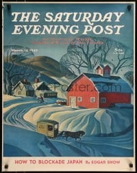 4r398 SATURDAY EVENING POST 22x28 poster 1942 cover from March 14, Dale Nichols art of snowy scene!