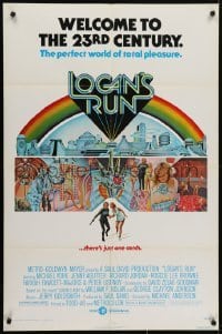 4s614 LOGAN'S RUN 1sh 1976 art of Michael York & Jenny Agutter running away by Charles Moll!