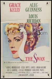 4s893 SWAN 1sh 1956 wonderful close up artwork of beautiful Grace Kelly by Monet!