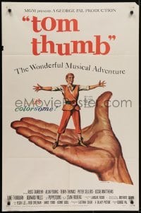 4s927 TOM THUMB 1sh 1958 George Pal, great artwork of tiny Russ Tamblyn by Reynold Brown!