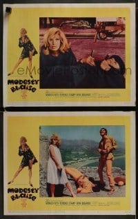 4w938 MODESTY BLAISE 2 LCs 1966 Bob Peak border art of sexiest female secret agent Monica Vitti!