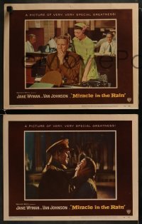 4w788 MIRACLE IN THE RAIN 3 LCs 1956 pretty Jane Wyman, Van Johnson, Peggie Castle, Fred Clark!