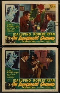 4w792 ON DANGEROUS GROUND 3 LCs 1951 Nicholas Ray noir classic, Robert Ryan & Ida Lupino!