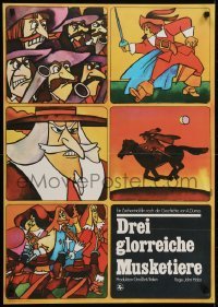 4y167 GLORIOUS MUSKETEERS style B East German 23x32 1974 D'Artagnan l'intrepide, cartoon montage!