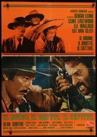 4y915 GOOD, THE BAD & THE UGLY Italian 26x37 pbusta R1970s Clint Eastwood, Lee Van Cleef, Sergio Leone!