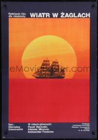 4y829 VETER 'NADEZHDY' Polish 27x38 1978 cool Wlodzimierz Terechowicz art of ship sailing at sunset!