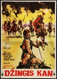 4y268 GENGHIS KHAN Yugoslavian 20x28 1965 art of Omar Sharif as the Mongolian Prince of Conquerors!