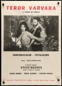 4y270 GOLIATH & THE BARBARIANS Yugoslavian 20x28 1959 Steve Reeves protecting Chelo Alonso!