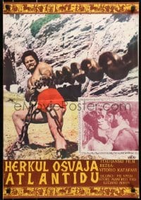 4y272 HERCULES & THE CAPTIVE WOMEN Yugoslavian 19x28 1963 censored image of Reg Park pulling chain!