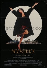 4z613 MOONSTRUCK 1sh 1987 Nicholas Cage, Olympia Dukakis, Cher in front of NYC skyline!