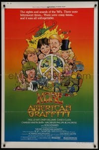 4z614 MORE AMERICAN GRAFFITI style C 1sh 1979 Ron Howard, great cast montage art by William Stout!