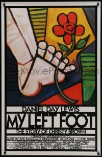 4z626 MY LEFT FOOT int'l 1sh 1989 Daniel Day-Lewis, cool artwork of foot w/flower by Seltzer!