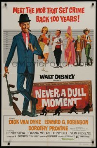 4z639 NEVER A DULL MOMENT 1sh R1977 Disney, art of Dick Van Dyke, Edward G. Robinson in lineup!