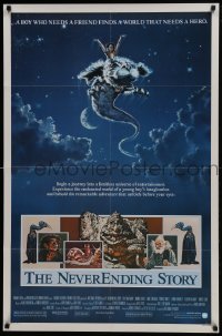 4z640 NEVERENDING STORY 1sh 1984 Wolfgang Petersen, fantasy art of Falcor & cast by Ezra Tucker!