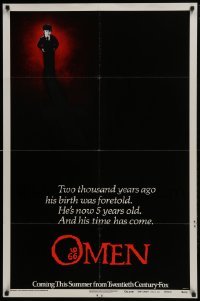 4z654 OMEN style B recalled teaser 1sh 1976 Gregory Peck, Remick, Satanic horror, inverted cross!