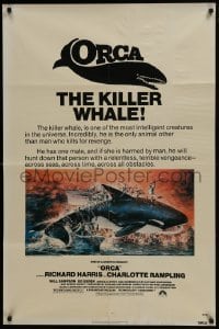 4z659 ORCA 1sh 1977 wild artwork of attacking Killer Whale by John Berkey!