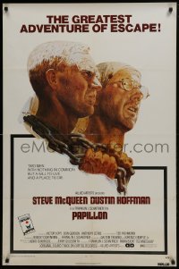 4z667 PAPILLON 1sh 1973 prisoners Steve McQueen & Dustin Hoffman by Tom Jung, Allied Artists!