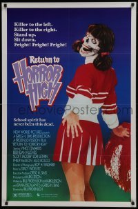 4z733 RETURN TO HORROR HIGH 1sh 1986 Maureen McCormick, wild sexy cheerleader w/skeleton head!