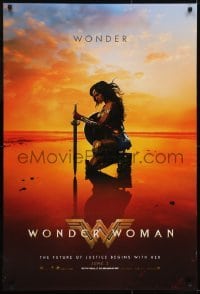 4z983 WONDER WOMAN teaser DS 1sh 2017 sexiest Gal Gadot in title role/Diana Prince kneeling, June 2