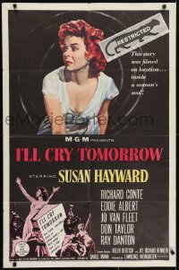 5k410 I'LL CRY TOMORROW 1sh 1955 artwork of distressed Susan Hayward in her greatest performance!