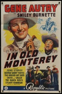 5k411 IN OLD MONTEREY 1sh 1939 artwork of Gene Autry & Smiley Burnette + Hoosier Hot Shots!