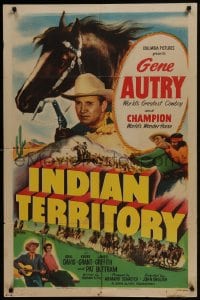 5k414 INDIAN TERRITORY 1sh 1950 cool huge image of Gene Autry & Champion the Wonder Horse!