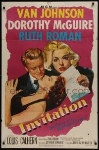 5k418 INVITATION 1sh 1952 Van Johnson, Dorothy McGuire, Ruth Roman, story of a borrowed love!