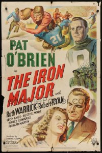 5k419 IRON MAJOR style A 1sh 1943 Pat O'Brien plays football in the military, cool sports art!