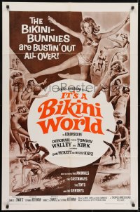 5k422 IT'S A BIKINI WORLD 1sh 1967 Tommy Kirk, hot Deborah Walley, cool art of surfers & sexy girls