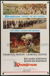 5k442 KHARTOUM style B 1sh 1966 Frank McCarthy art of Charlton Heston & Laurence Olivier!