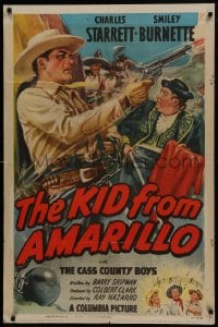 5k443 KID FROM AMARILLO 1sh 1951 great art of Charles Starrett firing his gun by Glenn Cravath!