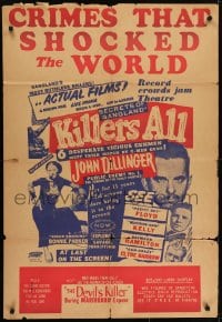 5k444 KILLERS ALL/DEVIL'S KILLER 1sh 1957 John Dillinger, Bonnie & Clyde, true crime double bill!