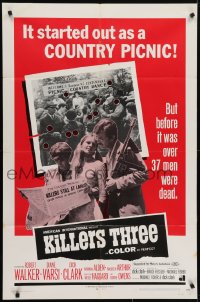 5k446 KILLERS THREE 1sh 1968 Robert Walker, Diane Varsi, AIP, country picnic gone bad!