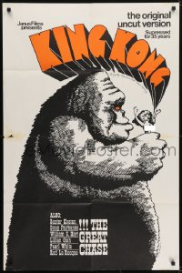 5k449 KING KONG /GREAT CHASE 1sh 1968 action double-bill, wacky Lee Reedy art of giant ape w/topless woman!