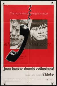 5k453 KLUTE 1sh 1971 Donald Sutherland & Jane Fonda, dangling telephone, rare alternate design!