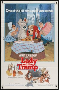 5k454 LADY & THE TRAMP 1sh R1980 Walt Disney classic cartoon, with best spaghetti scene & more!