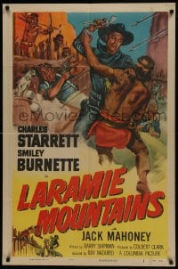 5k456 LARAMIE MOUNTAINS 1sh 1952 Cravath art of Charles Starrett & Smiley vs Native Americans!