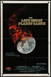 5k461 LATE GREAT PLANET EARTH 1sh 1976 wild artwork image of Earth in outer space on fire by MAP!