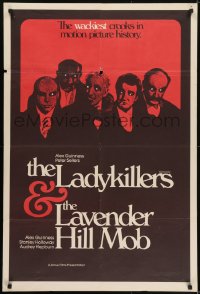 5k464 LAVENDER HILL MOB/LADYKILLERS 1sh 1970s Alec Guinness, art of the wackiest crooks in history!