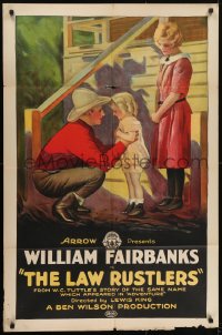 5k465 LAW RUSTLERS 1sh 1923 great art of cowboy with woman & her orphaned niece!