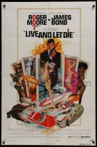 5k479 LIVE & LET DIE West Hemi 1sh 1973 Robert McGinnis art of Roger Moore as James Bond!