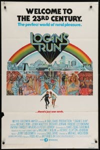 5k480 LOGAN'S RUN 1sh 1976 art of Michael York & Jenny Agutter running away by Charles Moll!