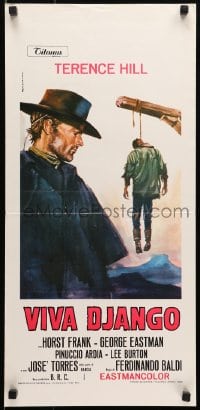 5y879 DJANGO PREPARE A COFFIN Italian locandina R1980s Gasparri art of Hill as Django & hanged man!