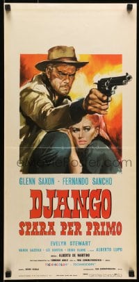 5y880 DJANGO SHOOTS FIRST Italian locandina 1966 Django Spara Per Primo, cool Symeoni western art!