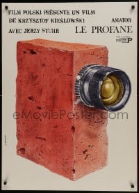 5y699 CAMERA BUFF export Polish 27x38 1979 wonderful art of brick movie camera by Andrzej Pagowski!