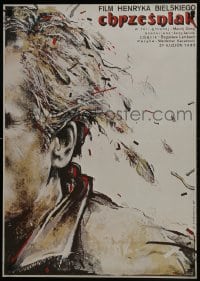 5y706 CHRZESNIAK Polish 26x37 1986 artwork of man with feather hair by Witold Dybowski!