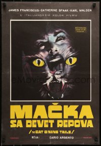 5y235 CAT O' NINE TAILS Yugoslavian 19x27 1971 Dario Argento's Il Gatto a Nove Code, wild horror art of cat!